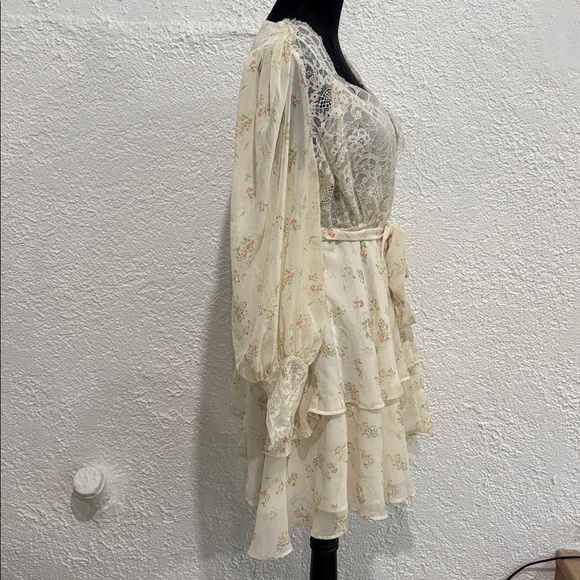 ASOS Mini Dress US 10 Coquette Cottagecore Dress Lace Floral Wrap Dress - Picture 9 of 11